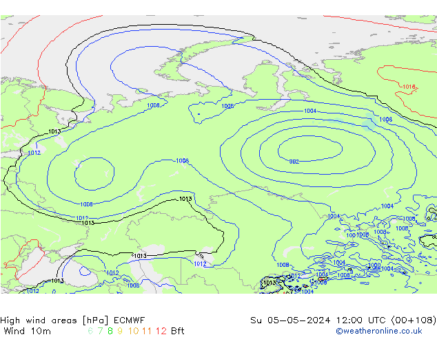 High wind areas ECMWF Su 05.05.2024 12 UTC