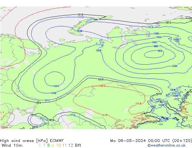 High wind areas ECMWF Po 06.05.2024 00 UTC