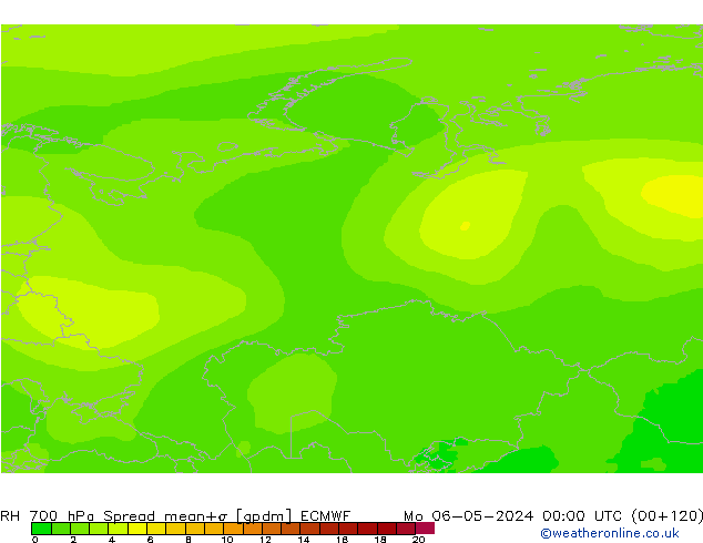 RH 700 hPa Spread ECMWF Po 06.05.2024 00 UTC