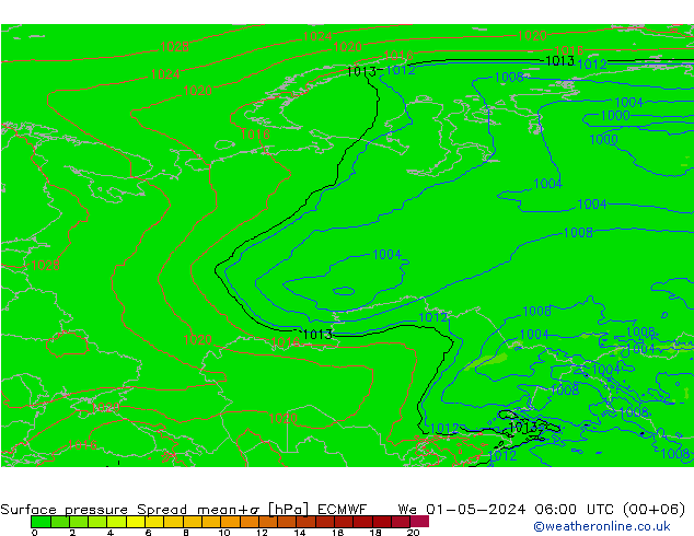 Surface pressure Spread ECMWF We 01.05.2024 06 UTC