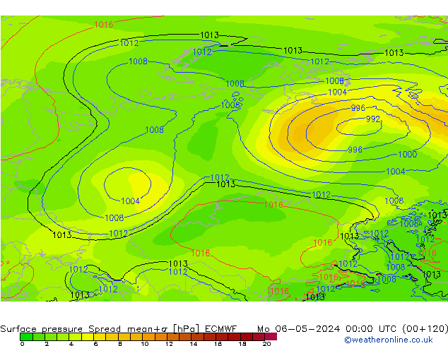 pressão do solo Spread ECMWF Seg 06.05.2024 00 UTC