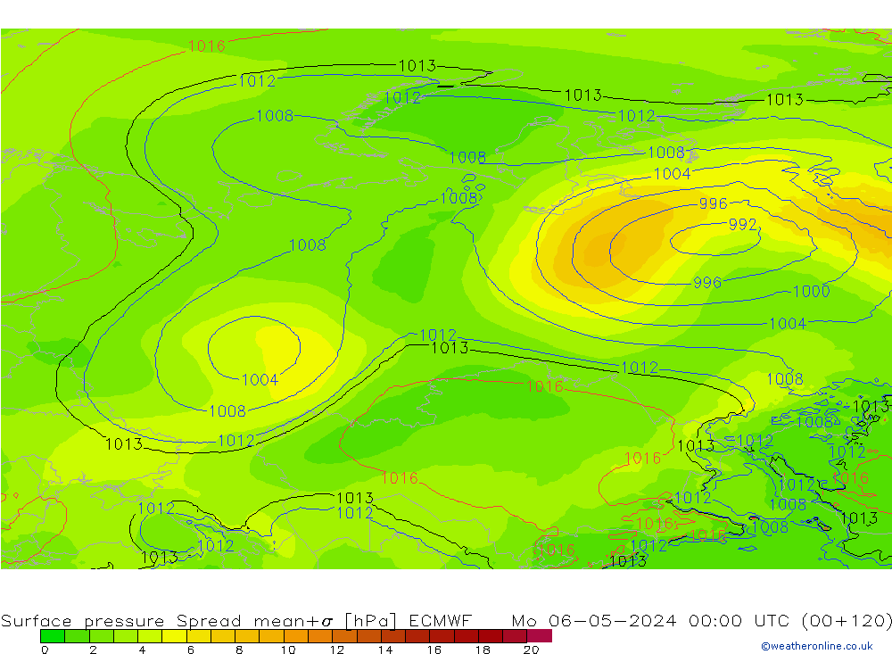 Atmosférický tlak Spread ECMWF Po 06.05.2024 00 UTC