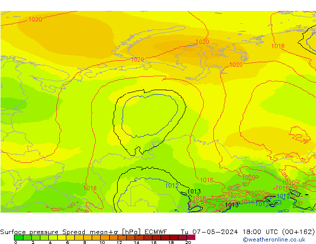 Surface pressure Spread ECMWF Tu 07.05.2024 18 UTC