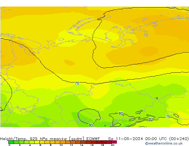 Height/Temp. 925 hPa ECMWF sab 11.05.2024 00 UTC