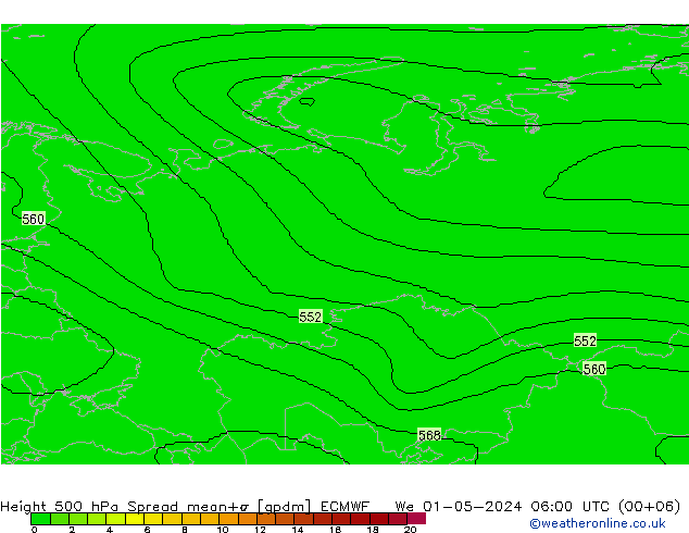 Hoogte 500 hPa Spread ECMWF wo 01.05.2024 06 UTC