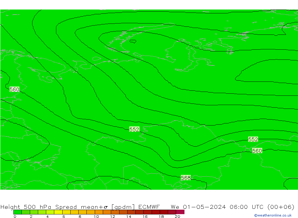 Hoogte 500 hPa Spread ECMWF wo 01.05.2024 06 UTC