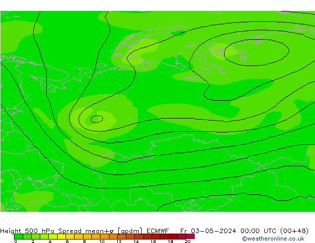 Height 500 hPa Spread ECMWF Fr 03.05.2024 00 UTC