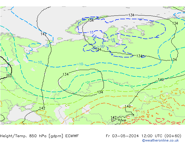 Géop./Temp. 850 hPa ECMWF ven 03.05.2024 12 UTC