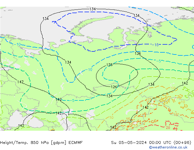 Height/Temp. 850 hPa ECMWF So 05.05.2024 00 UTC