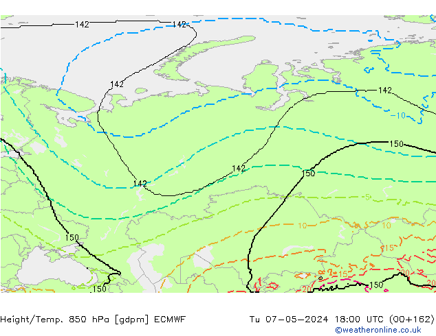 Height/Temp. 850 гПа ECMWF вт 07.05.2024 18 UTC