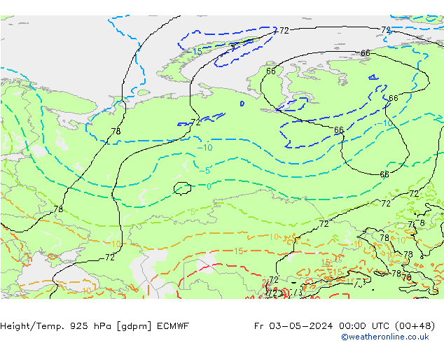 Height/Temp. 925 hPa ECMWF Fr 03.05.2024 00 UTC