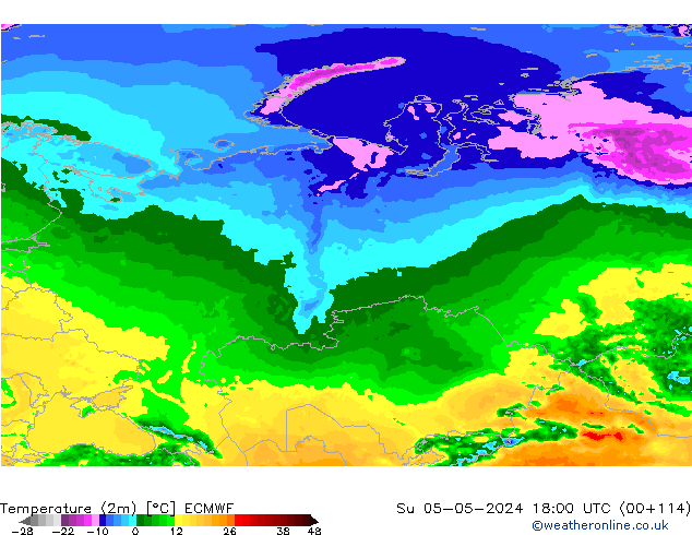 Temperature (2m) ECMWF Ne 05.05.2024 18 UTC