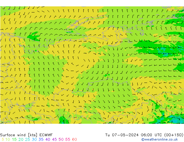 Vento 10 m ECMWF mar 07.05.2024 06 UTC