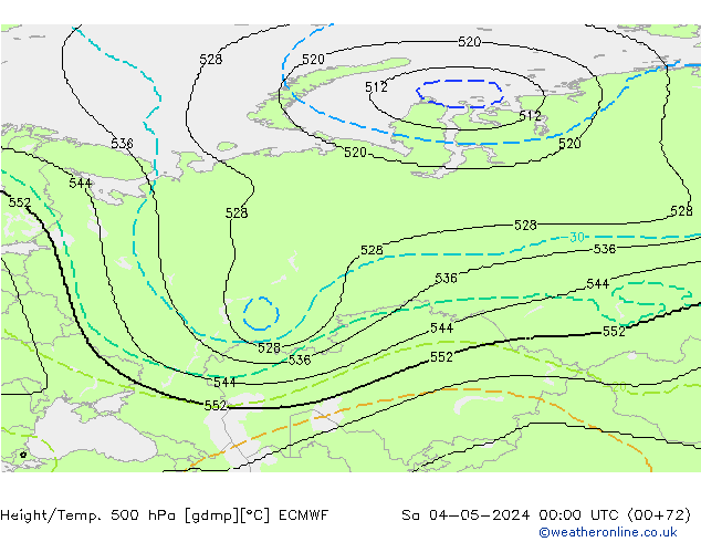 Height/Temp. 500 hPa ECMWF Sáb 04.05.2024 00 UTC