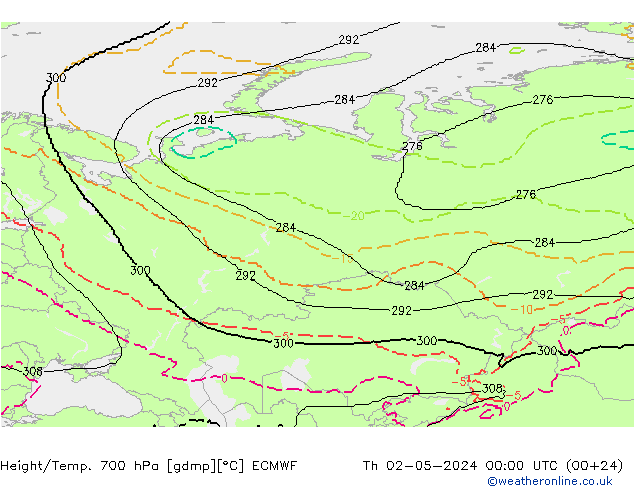 Height/Temp. 700 hPa ECMWF Th 02.05.2024 00 UTC