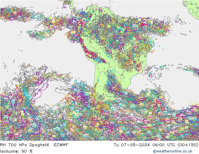 RH 700 hPa Spaghetti ECMWF Tu 07.05.2024 06 UTC