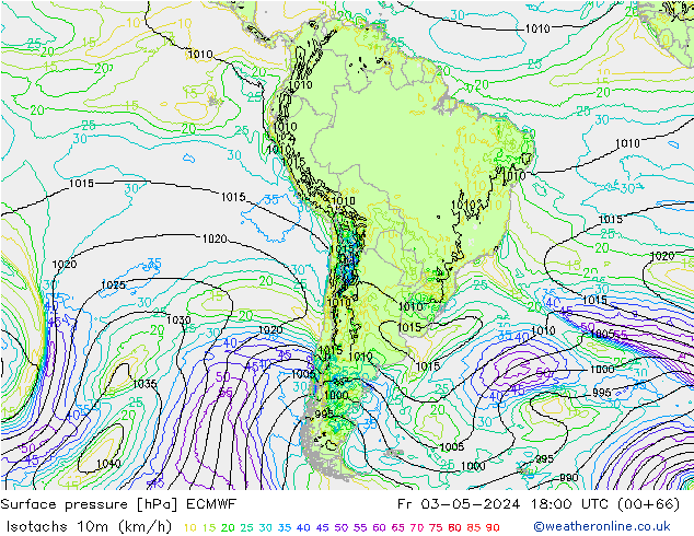 Isotachs (kph) ECMWF Fr 03.05.2024 18 UTC