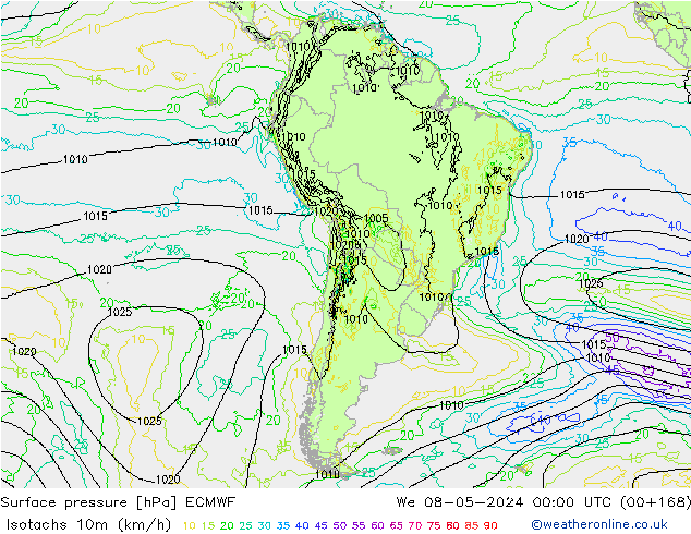 Isotachs (kph) ECMWF We 08.05.2024 00 UTC