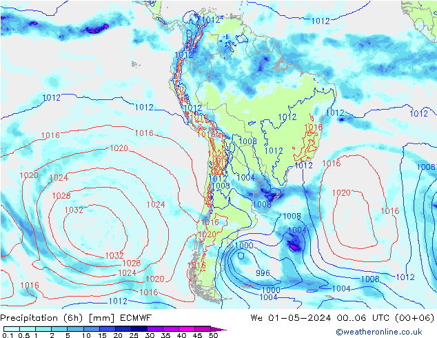 Precipitazione (6h) ECMWF mer 01.05.2024 06 UTC