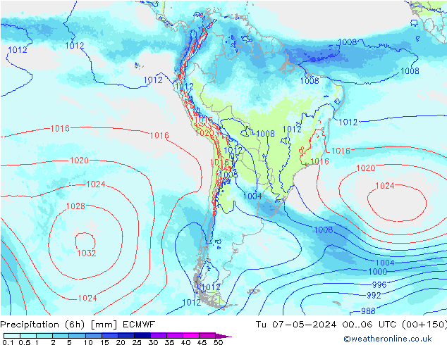 Précipitation (6h) ECMWF mar 07.05.2024 06 UTC