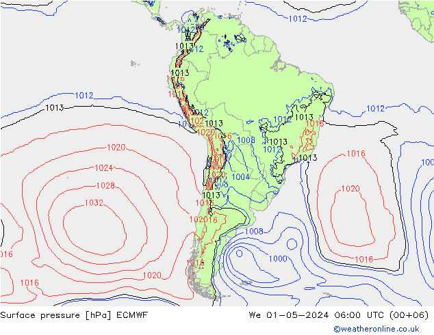 Pressione al suolo ECMWF mer 01.05.2024 06 UTC