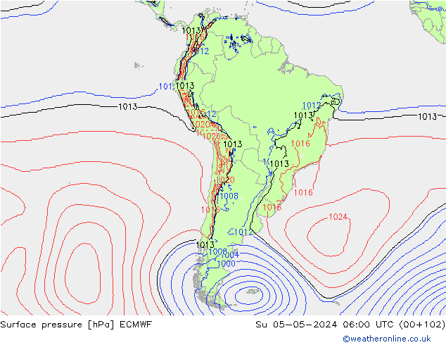 Pressione al suolo ECMWF dom 05.05.2024 06 UTC