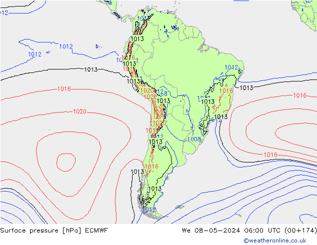 Presión superficial ECMWF mié 08.05.2024 06 UTC