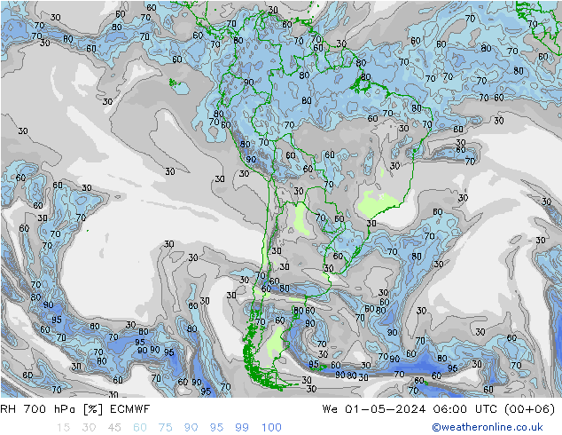 RH 700 hPa ECMWF Mi 01.05.2024 06 UTC