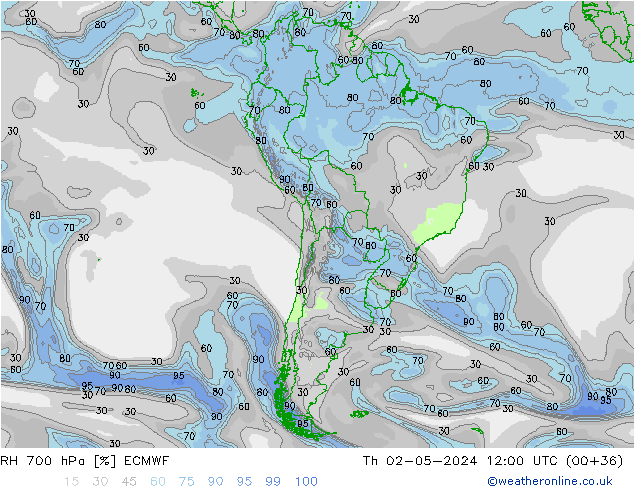 RH 700 гПа ECMWF чт 02.05.2024 12 UTC