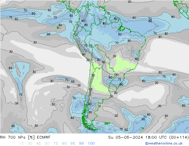 Humedad rel. 700hPa ECMWF dom 05.05.2024 18 UTC