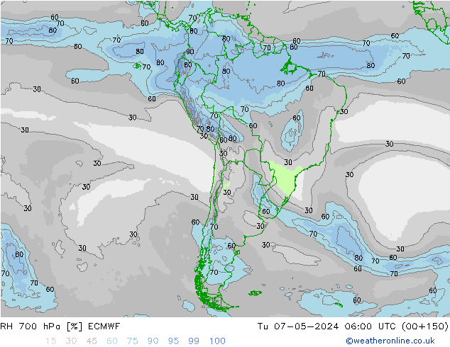 RH 700 hPa ECMWF Tu 07.05.2024 06 UTC