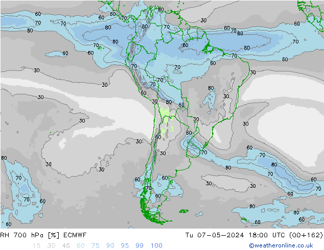 RH 700 hPa ECMWF Tu 07.05.2024 18 UTC