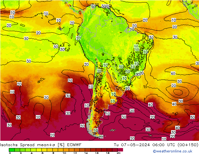 Isotachs Spread ECMWF mar 07.05.2024 06 UTC