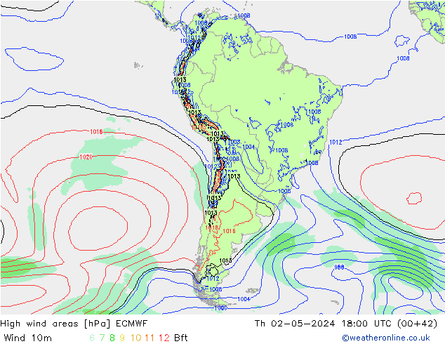 High wind areas ECMWF gio 02.05.2024 18 UTC