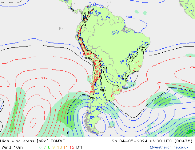 High wind areas ECMWF сб 04.05.2024 06 UTC