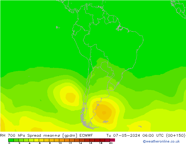 Humedad rel. 700hPa Spread ECMWF mar 07.05.2024 06 UTC