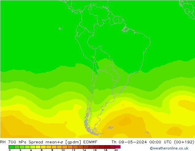 RH 700 hPa Spread ECMWF Th 09.05.2024 00 UTC