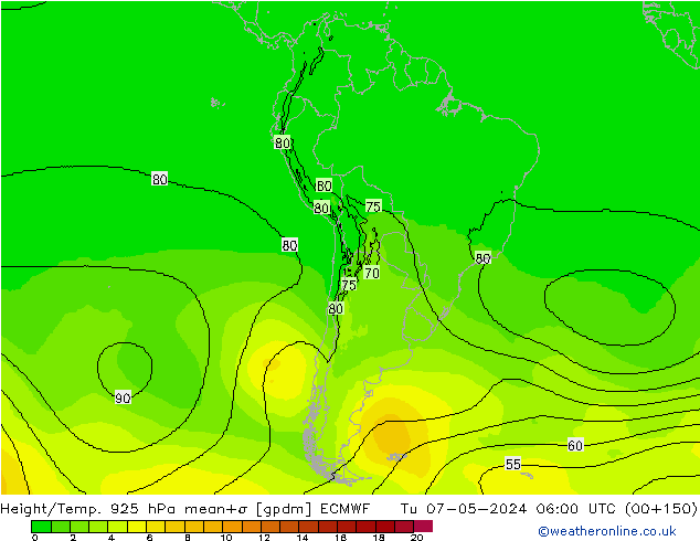 Height/Temp. 925 hPa ECMWF Tu 07.05.2024 06 UTC