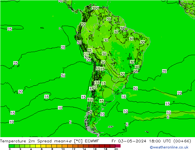 Temperatura 2m Spread ECMWF Sex 03.05.2024 18 UTC