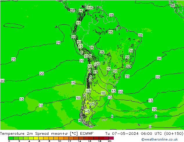 Temperature 2m Spread ECMWF Tu 07.05.2024 06 UTC