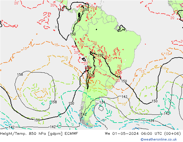 Height/Temp. 850 hPa ECMWF mer 01.05.2024 06 UTC