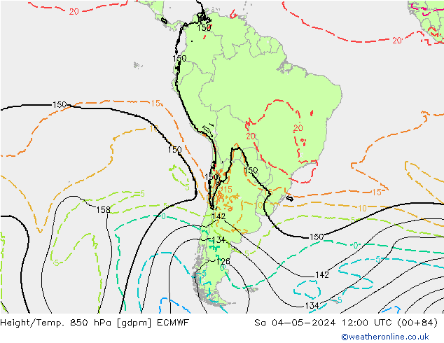 Height/Temp. 850 гПа ECMWF сб 04.05.2024 12 UTC