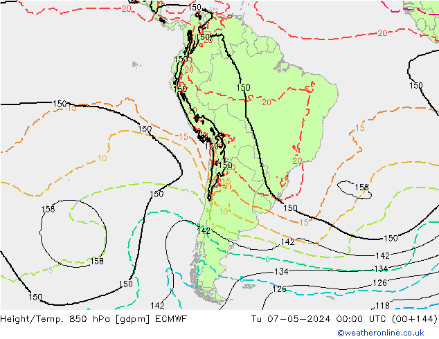 Height/Temp. 850 hPa ECMWF wto. 07.05.2024 00 UTC