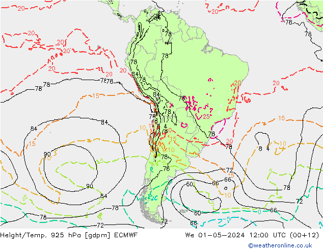 Height/Temp. 925 hPa ECMWF  01.05.2024 12 UTC