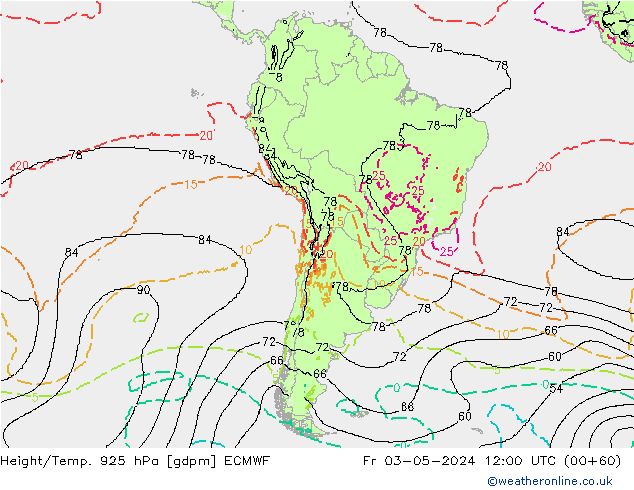 Height/Temp. 925 гПа ECMWF пт 03.05.2024 12 UTC