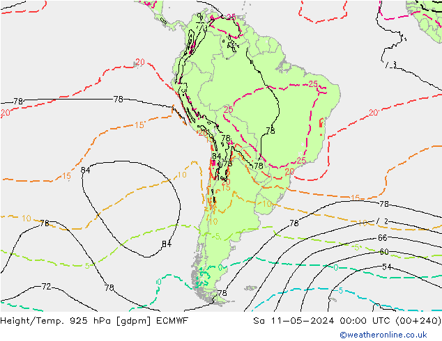 Height/Temp. 925 hPa ECMWF Sa 11.05.2024 00 UTC