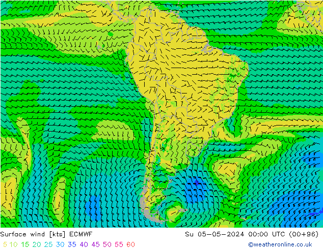 Surface wind ECMWF Su 05.05.2024 00 UTC