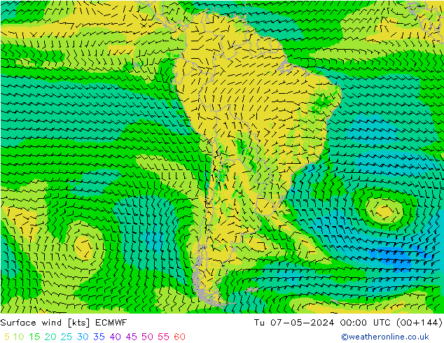 Bodenwind ECMWF Di 07.05.2024 00 UTC