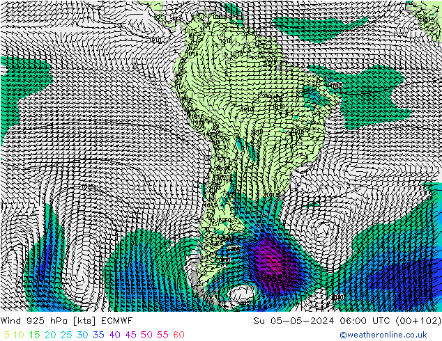 Wind 925 hPa ECMWF Su 05.05.2024 06 UTC