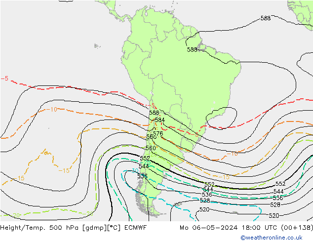 Yükseklik/Sıc. 500 hPa ECMWF Pzt 06.05.2024 18 UTC